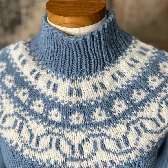 ♻️ SOLD Icelandic Pattern Handknit Chunky Sweater Retro Vintage S - Picture 5 of 16